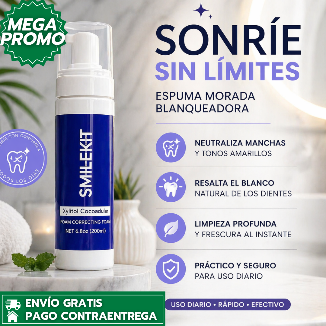 SmileKit: Espuma Dental Blanqueadora que Neutraliza Tonos Amarillos, y Realza el Blanco Natural de tu Sonrisa desde el Primer Uso